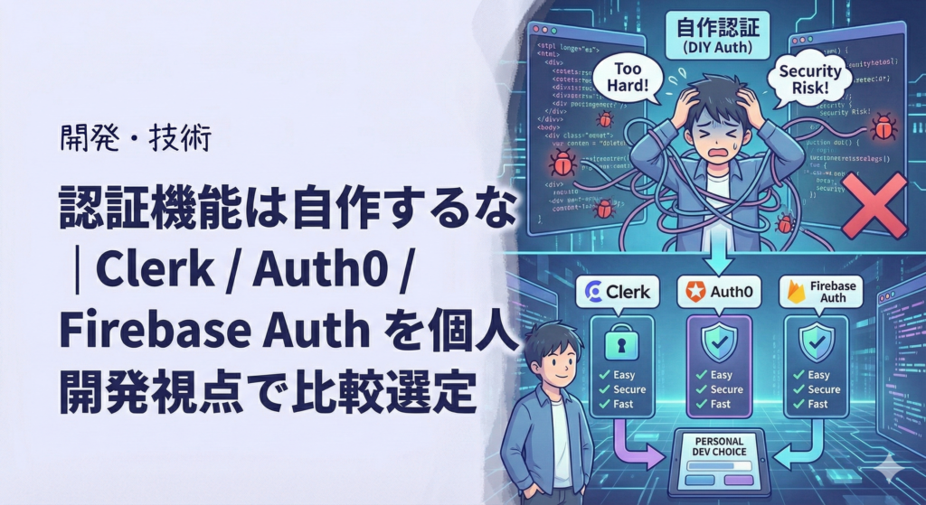 認証機能は自作するな｜Clerk / Auth0 / Firebase Auth を個人開発視点で比較選定 - 個人開発の教科書